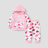 2pcs Baby Letter and Dinosaur Print Pink Long - sleeve Hoodie and Trousers Set - MomYom PK