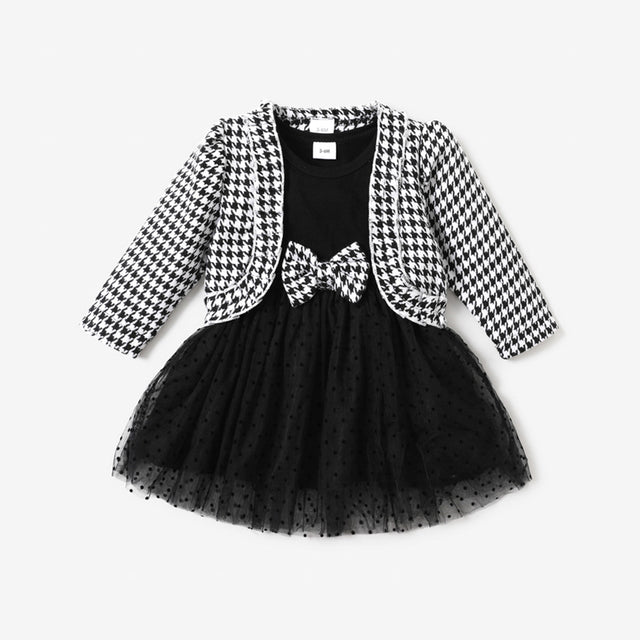 2pcs Baby Long - sleeve Plaid Cardigan and Tutu Mesh Dress Set - MomYom PK