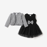 2pcs Baby Long - sleeve Plaid Cardigan and Tutu Mesh Dress Set - MomYom PK