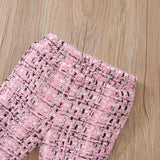 2pcs Baby Pink Tweed Plaid Long - sleeve Bowknot Top and Trousers Set - MomYom PK