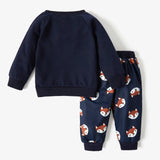 2pcs Cartoon Fox Pattern Navy Baby Long - sleeve Cotton Pullover and Pants Set - MomYom PK