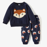 2pcs Cartoon Fox Pattern Navy Baby Long - sleeve Cotton Pullover and Pants Set - MomYom PK