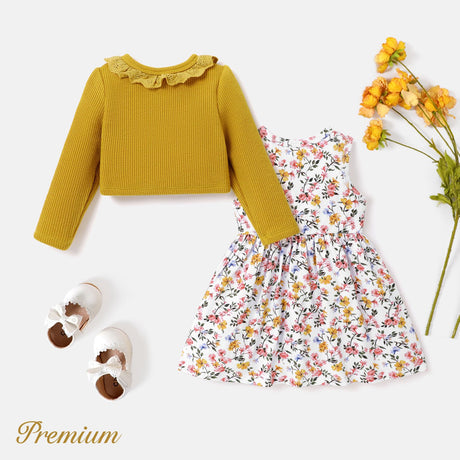 2pcs Elegant Floral Suit - dress for Baby Girl with Ruffle Edge - MomYom PK