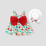 2pcs Floral Print Bowknot Sleeveless Baby Dress & Hat Set - MomYom PK