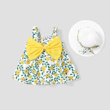 2pcs Floral Print Bowknot Sleeveless Baby Dress & Hat Set - MomYom PK