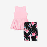 2pcs Kid Girl Bowknot Design Sleeveless Tee and Floral Print Leggings Shorts Set - MomYom PK