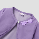 2pcs Kid Girl Floral Print Sleeveless Dress and Long - sleeve Purple Bowknot Design Cardigan Set - MomYom PK