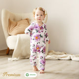 2pcs Long Sleeve Organic Cotton Baby Girl Jumpsuit Set with Big Floral Pattern - MomYom PK