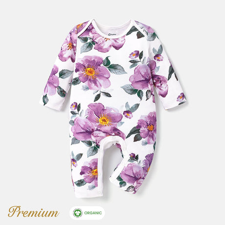 2pcs Long Sleeve Organic Cotton Baby Girl Jumpsuit Set with Big Floral Pattern - MomYom PK