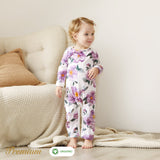 2pcs Long Sleeve Organic Cotton Baby Girl Jumpsuit Set with Big Floral Pattern - MomYom PK