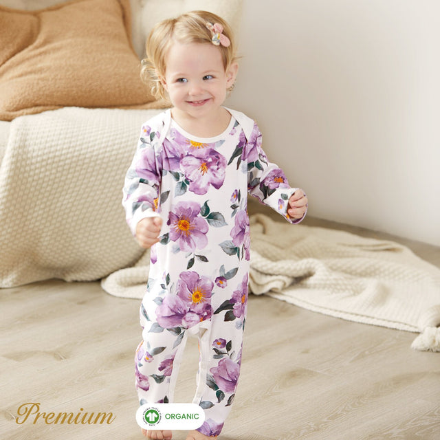 2pcs Long Sleeve Organic Cotton Baby Girl Jumpsuit Set with Big Floral Pattern - MomYom PK