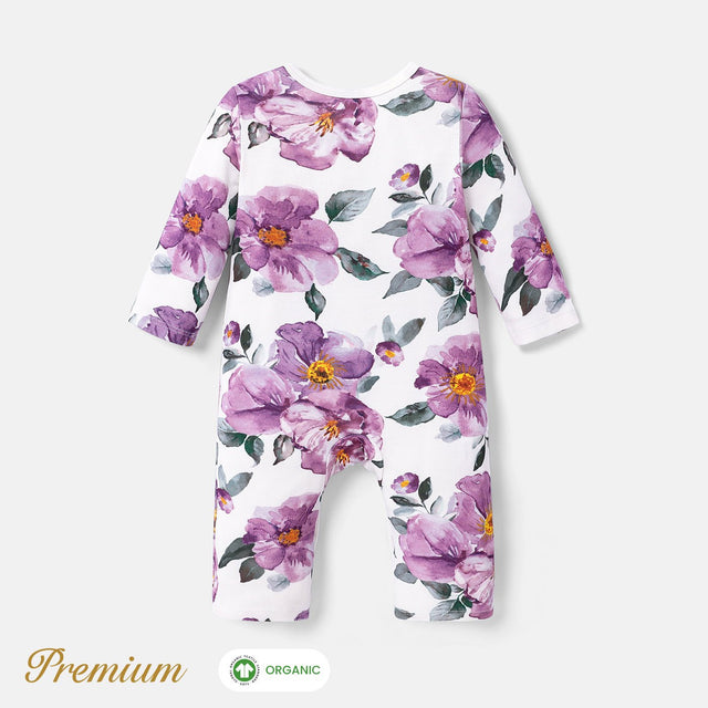 2pcs Long Sleeve Organic Cotton Baby Girl Jumpsuit Set with Big Floral Pattern - MomYom PK