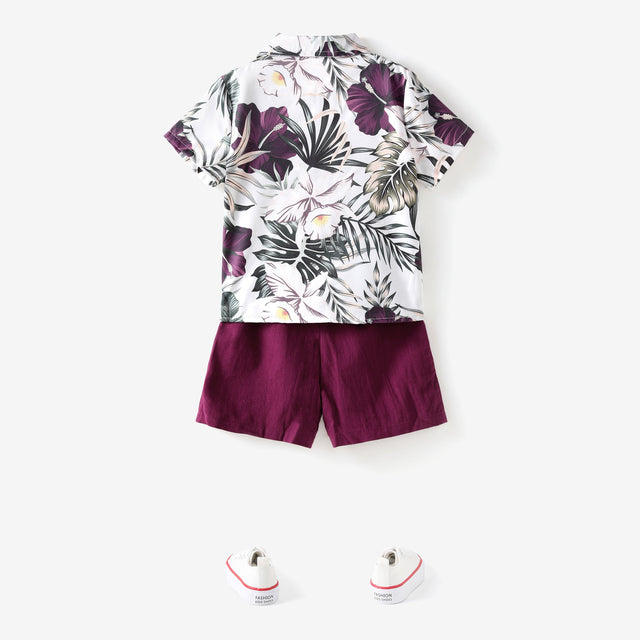 2pcs Toddler Boy Boho Floral Print Shirt and Shorts Set - MomYom PK