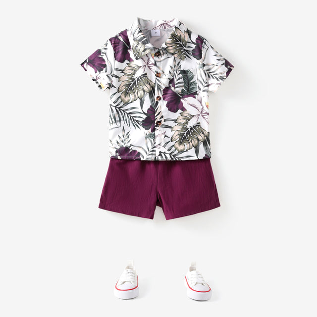 2pcs Toddler Boy Boho Floral Print Shirt and Shorts Set - MomYom PK