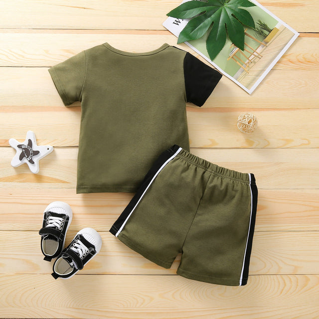 2pcs Toddler Boy Casual Colorblock Pocket Design Tee & Shorts Set - MomYom PK