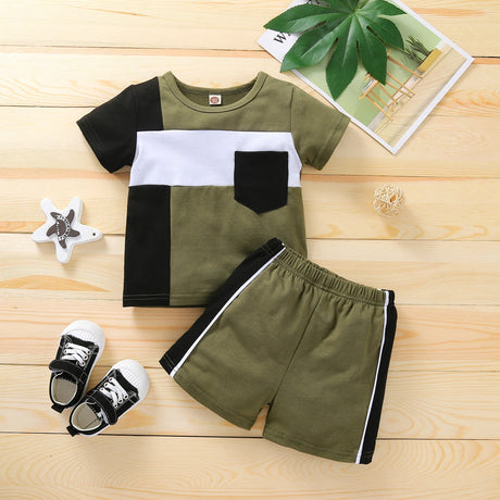 2pcs Toddler Boy Casual Colorblock Pocket Design Tee & Shorts Set - MomYom PK