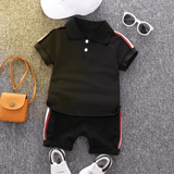 2pcs Toddler Boy Casual Colorblock Striped Polo Shirt and Shorts Set - MomYom PK