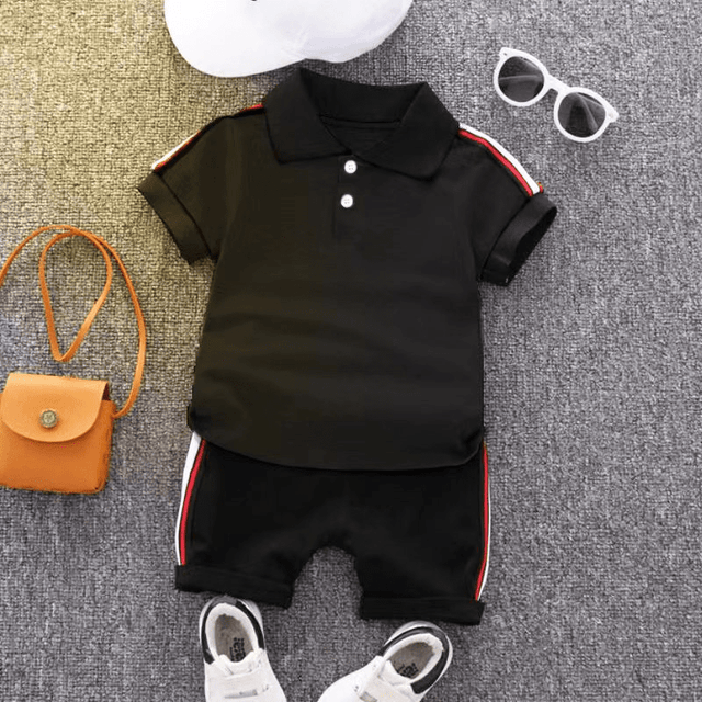 2pcs Toddler Boy Casual Colorblock Striped Polo Shirt and Shorts Set - MomYom PK