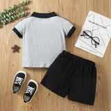 2pcs Toddler Boy Casual Colorblock Striped Polo Shirt and Shorts Set - MomYom PK