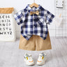 2pcs Toddler Boy Casual Plaid Shirt & Khaki Shorts Set - MomYom PK