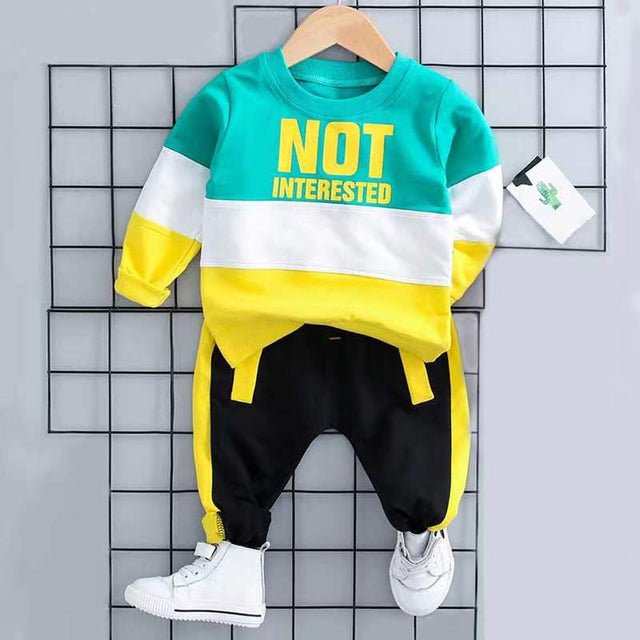 2pcs Toddler Boy Letter Print Colorblock Cotton Pullover Sweatshirt and Pants Set - MomYom PK