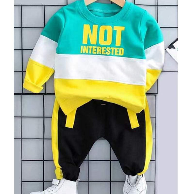 2pcs Toddler Boy Letter Print Colorblock Cotton Pullover Sweatshirt and Pants Set - MomYom PK