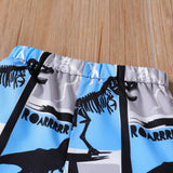 2pcs Toddler Boy Letter Print Short - sleeve Black Tee and Dinosaur Print Colorblock Shorts Set - MomYom PK