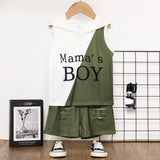 2pcs Toddler Boy Letter Print Two Tone Hooded Tank Top and Ripped Shorts Set - MomYom PK