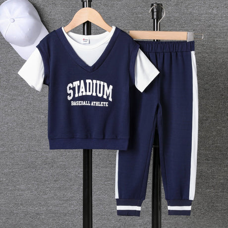 2pcs Toddler Boy Letters Print 2 In 1 Sports Top and Pants Set - MomYom PK