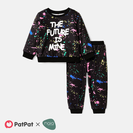 2pcs Toddler Boy Naia Letter Painting Print Sweatshirt and Elasticized Pants Set - MomYom PK