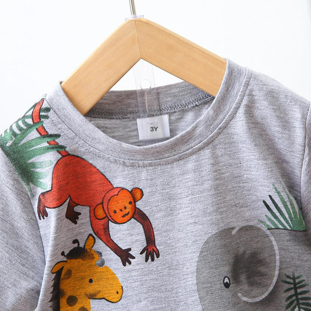 2pcs Toddler Boy Playful Animal Print Tee and Shorts Set - MomYom PK