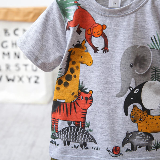 2pcs Toddler Boy Playful Animal Print Tee and Shorts Set - MomYom PK