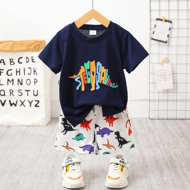 2pcs Toddler Boy Playful Dinosaur Print Short - sleeve Tee and Shorts Set - MomYom PK