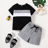 2pcs Toddler Boy Trendy Colorblock Short - sleeve Tee and Elasticized Shorts Set - MomYom PK