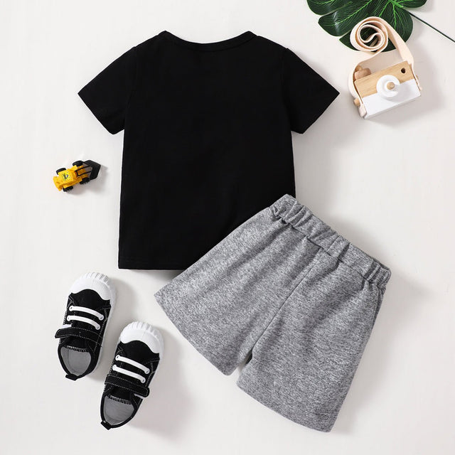 2pcs Toddler Boy Trendy Colorblock Short - sleeve Tee and Elasticized Shorts Set - MomYom PK