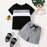 2pcs Toddler Boy Trendy Colorblock Short - sleeve Tee and Elasticized Shorts Set - MomYom PK