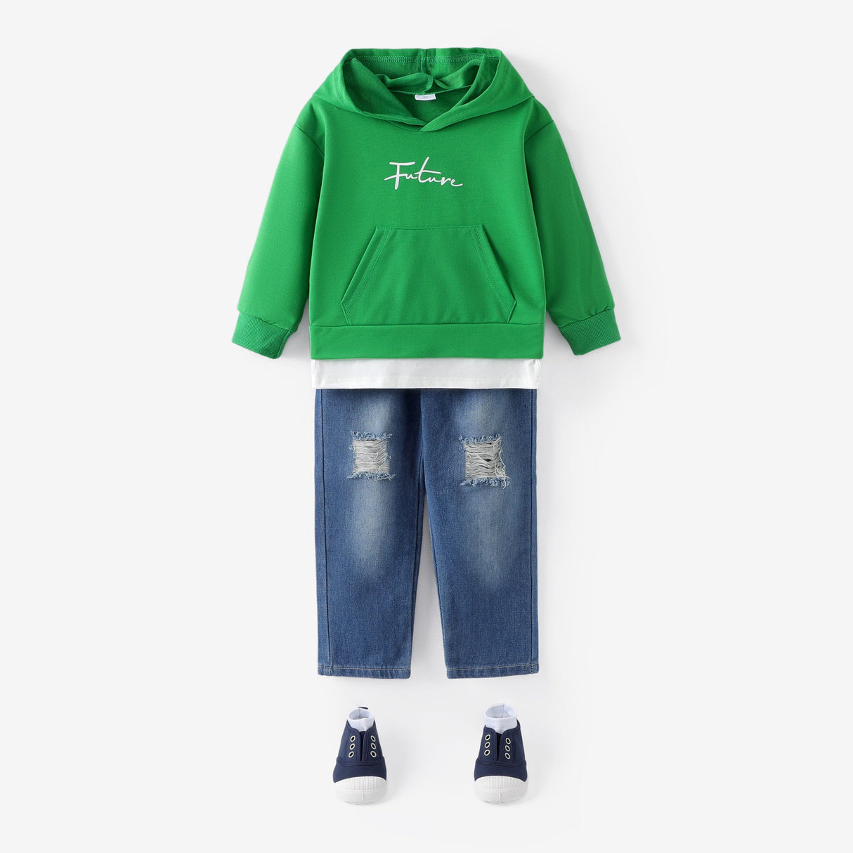 2pcs Toddler Boy Trendy Ripped Denim Jeans and Faux - two Hoodie Sweatshirt Set - MomYom PK
