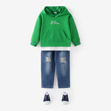 2pcs Toddler Boy Trendy Ripped Denim Jeans and Faux - two Hoodie Sweatshirt Set - MomYom PK