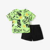 2pcs Toddler Boy Trendy Ripped Denim Shorts and Letter Print Tee Set - MomYom PK