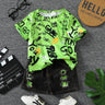 2pcs Toddler Boy Trendy Ripped Denim Shorts and Letter Print Tee Set - MomYom PK