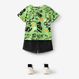 2pcs Toddler Boy Trendy Ripped Denim Shorts and Letter Print Tee Set - MomYom PK