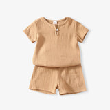 2pcs Toddler Boy/Girl Casual Solid Color Crepe Tee and Shorts Set - MomYom PK