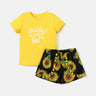 2pcs Toddler Girl 100% Cotton Letter Graphic Short - sleeve Tee and Allover Sunflower Print Pom Poms Shorts Set - MomYom PK