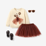 2pcs Toddler Girl 3D Flower Design Sweatshirt and Multi - layered Mesh Skirt Set - MomYom PK