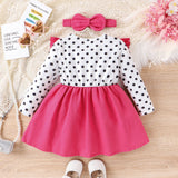 2pcs Toddler Girl Bear Graphic Ruffle Trim Long - sleeve Dress & Headband Set - MomYom PK