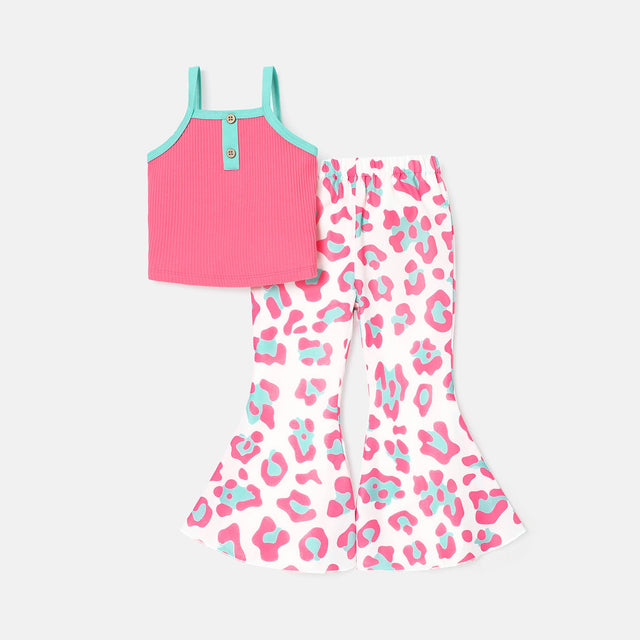 2pcs Toddler Girl Cotton Button Design Camisole and Leopard Print Flared Pants Set - MomYom PK