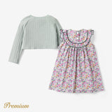 2pcs Toddler Girl Elegant Dress with Ruffle Edge and Broken Flower Pattern - MomYom PK