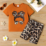 2pcs Toddler Girl Figure Print Short - sleeve Tee and Leopard Print Shorts Set - MomYom PK