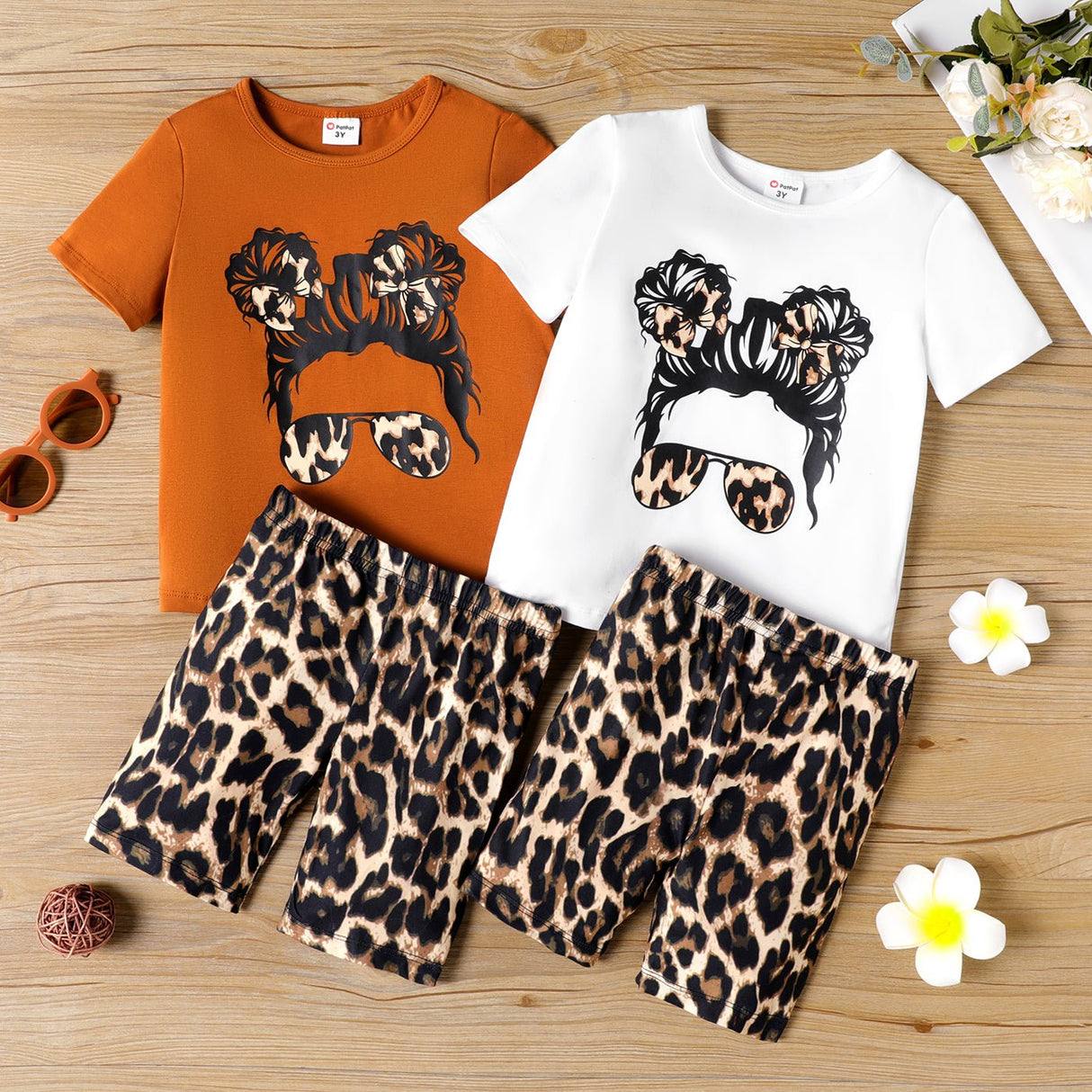 2pcs Toddler Girl Figure Print Short - sleeve Tee and Leopard Print Shorts Set - MomYom PK