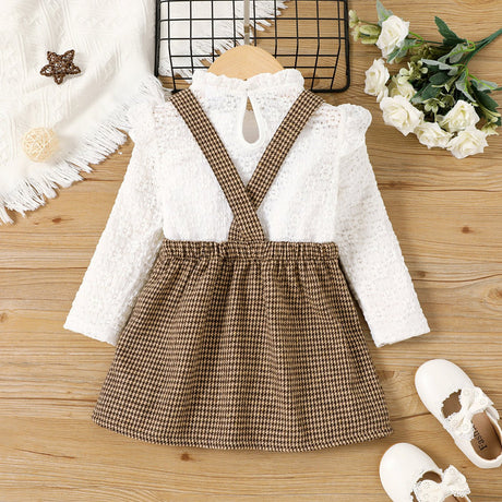 2pcs Toddler Girl Grid Button Details Long Sleeve Suit - Dress - MomYom PK